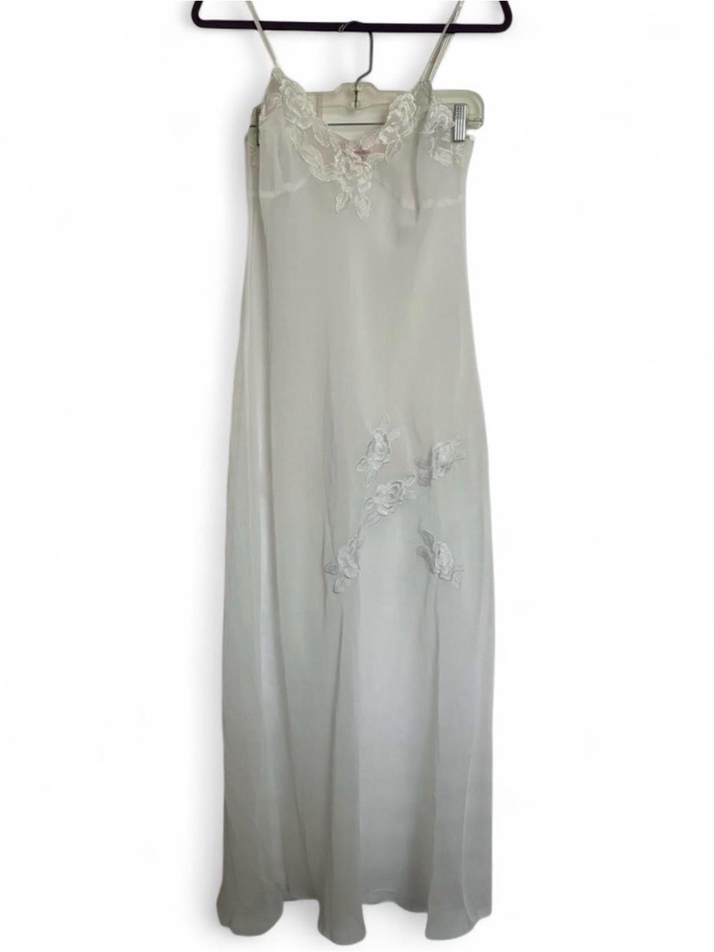 La Vie En Rose White Lace-Trim Maxi Chiffon Nightgown